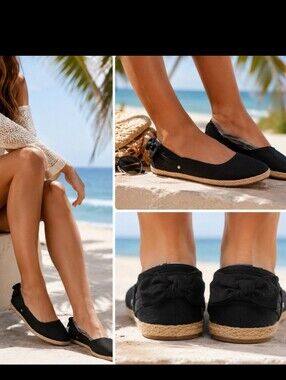 Ugg s6 black cotton canvas skimmer ballet flats